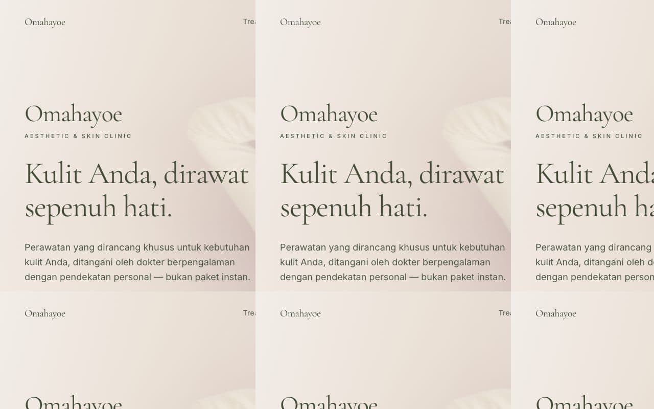 Omah Ayoe homepage — aesthetic and skin clinic editorial hero